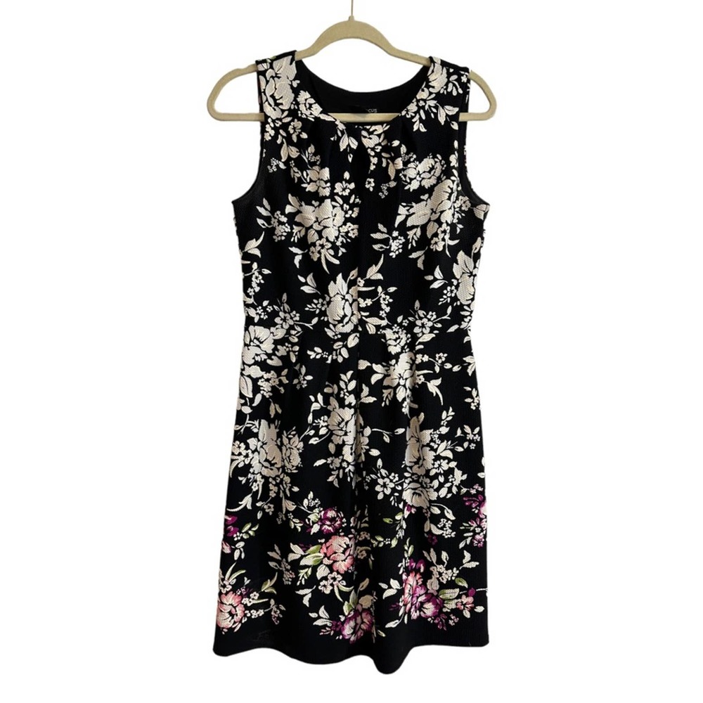 Enfocus Studio Black White and Purple Floral Sleeveless Fit and Flare Dress
